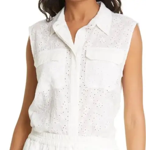Rag and Bone  APRIL EYELET BUTTON COLLAR DOWN WHITE SLEEVELESS TOP XS - Image 5