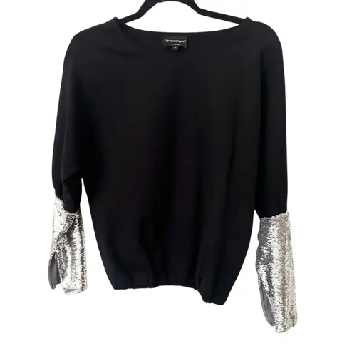 Emporio Armani Sequin Sleeve Oversized Top Black Sz 42