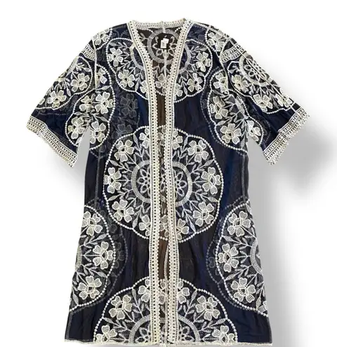 Janice Apparel NWT Vintage Style Navy Blue Embroidered Lace Kimono OS Boho Blue Size undefined
