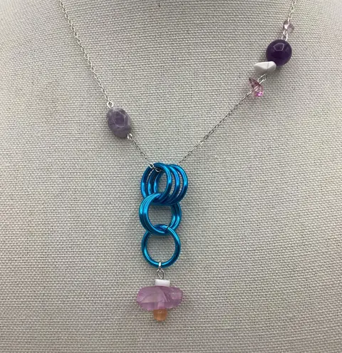 Handmade Artistic Jewelry Set “Circular “ By Haobalabu Blue Tone Multicolor Gemstones