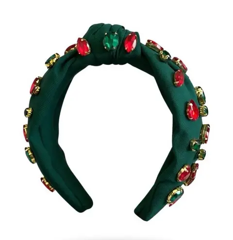 Piper K knotted headband embellished with red and green rhinestones Christmas