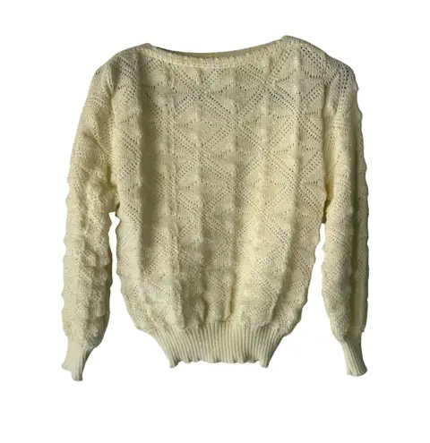 Jolie Vintage 60s Popcorn Knitwear Cream Sweater Medium Cottage Coquette