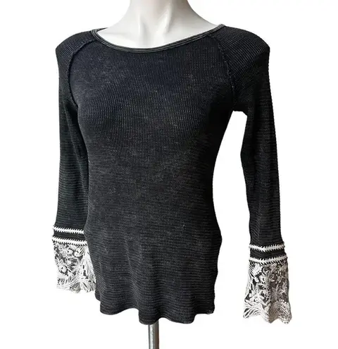 Able Black Long Sleeve Thermal Top White Lace Cuff