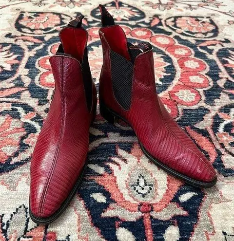Jeffrey West Sylvian Cuban Boots In Red Alligator Black Size 7