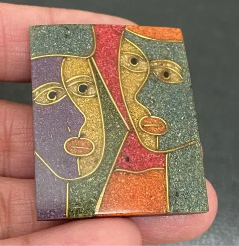 Vintage 70's Modernist Colorful Abstract Faces Resin Lucite Large Earrings 16.8g