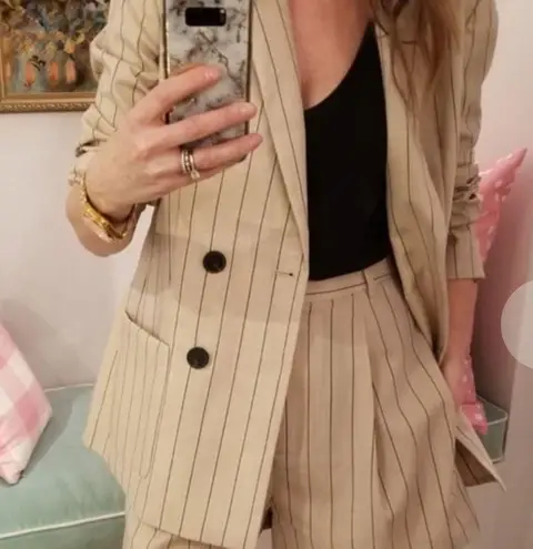 Tibi  Tropical Wool Double Breasted Pinstripe Blazer