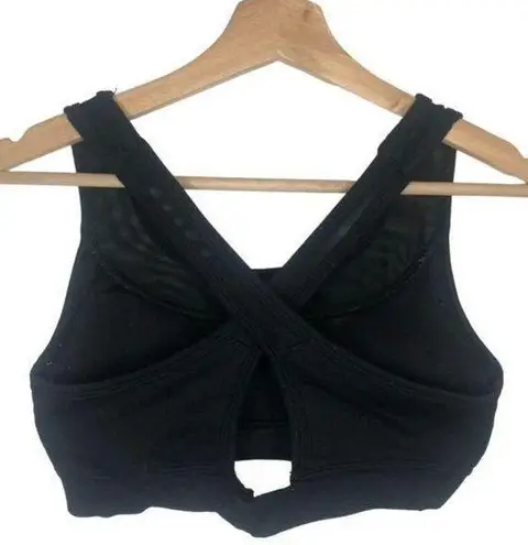 Black cross back padded sports bra with mesh detail, size small