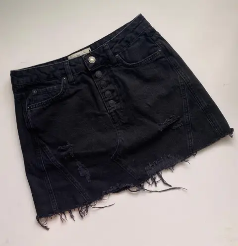 Free People We The Free Ripped Black Denim Jean Skirt