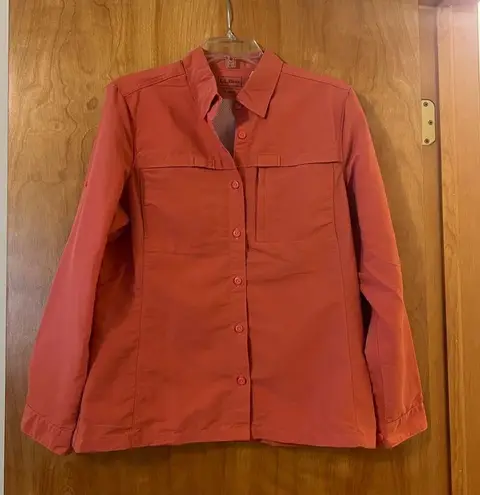 L.L.Bean  Women's Tropicwear Shirt Long-Sleeve Warm Coral Medium 293298