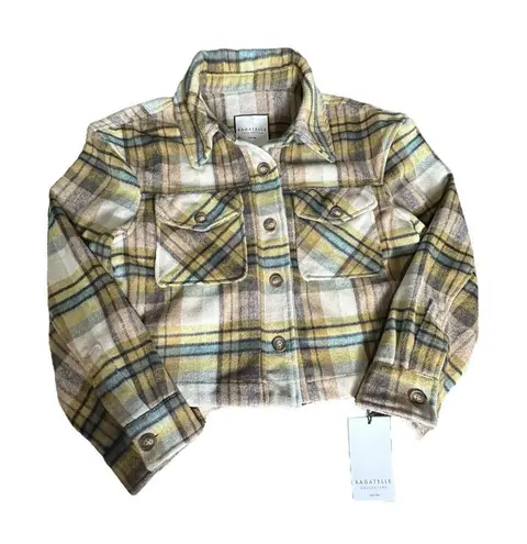 Bagatelle NWT Women's Medium Plaid Wool Blend Crop Fleece Jacket Shacket #F12-4