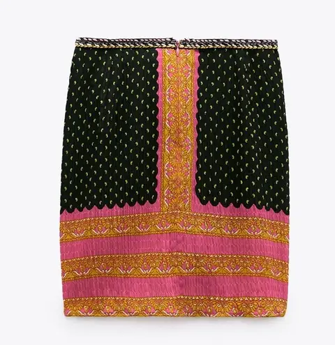 ZARA NWT  BOHEMIAN BLOGGERS FAV PRINTED WRAP MINI SKIRT GREEN PINK SMALL