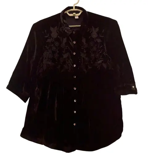 April Cornell Velvet Button Up Shirt Medium Black