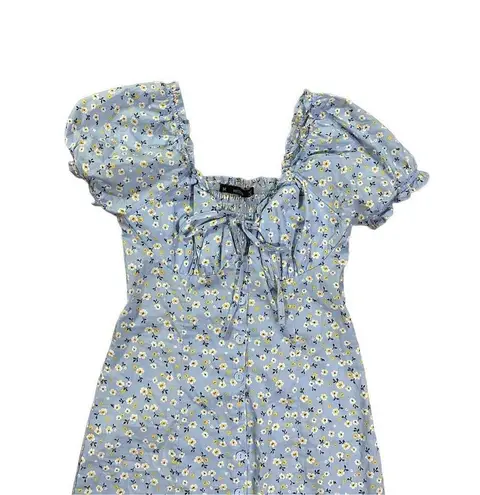 Hesperus Womens Cottagecore Dainty Floral Blue Smocked Mini Dress Sz M
