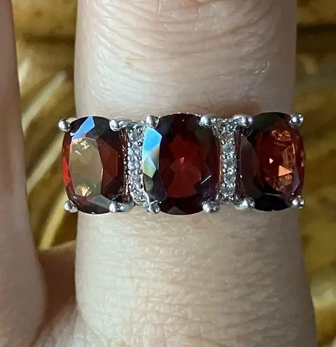 Red Labradorite Sterling Silver Ring Size 7.75