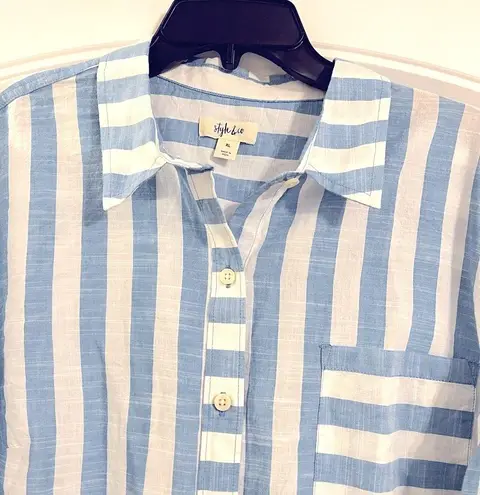 Style & Co  Cotton Striped Boyfriend Shirt Antique Blue & White Size XL New w/Tag