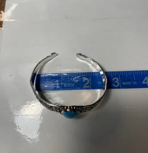 Vintage 925 Blue Turquoise Cuff Bangle Bracelet 6.5”
