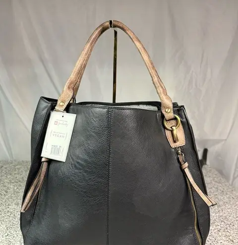 Jen & Co Women's Black Vegan Leather Shoulder Tote Bag with Tassel