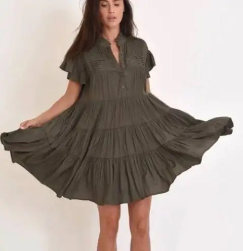 Muche & Muchette Vera Shift Dress Green Tiered Flowy Oversized One Size Women's Size M