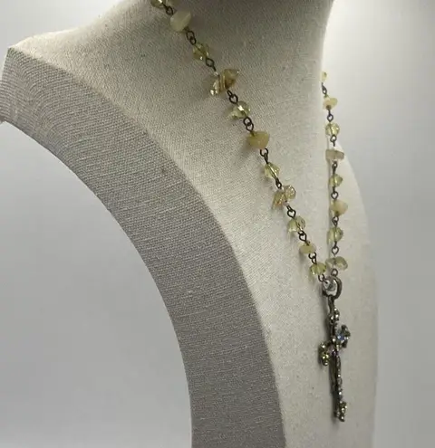 Cookie Lee Vintage Bronze Western w/Pink Stone Rhinestone Cross Pendant Necklace