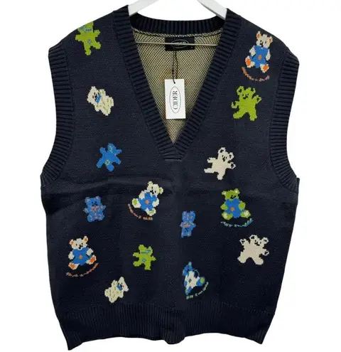 Cider Wool V Neck Teddy Bear Sweater Vest Size Medium Large