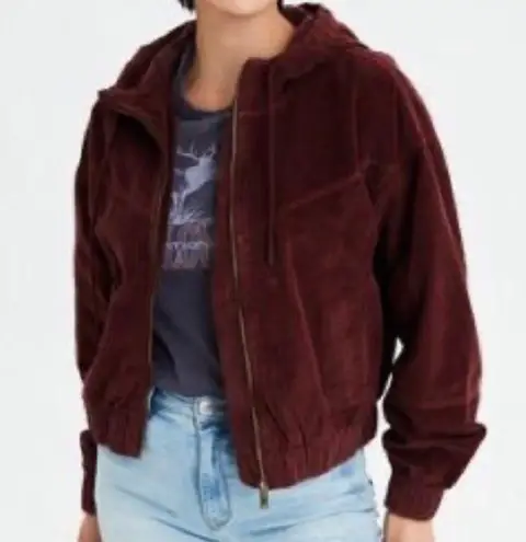 American Eagle AEO Corduroy Cropped Bomber Jacket Size Medium