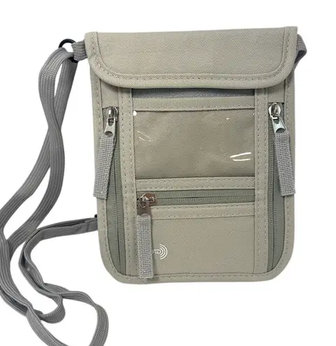 None RFID Blocking Pouch Travel Wallet Beige Crossbody Organizer Adjustable Strap