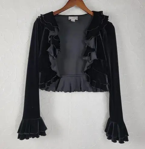 Joseph Ribkoff Womens Veston/Jacket Size 8 Black Velvet Ruffles Crop Long Sleeve