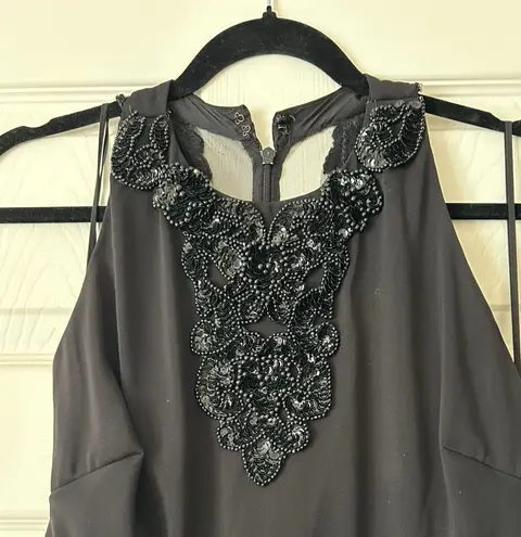 Badgley Mischka Louisa Black Embellished Formal Long Maxi Beaded Lace Gown Mother of Bride Groom Dress