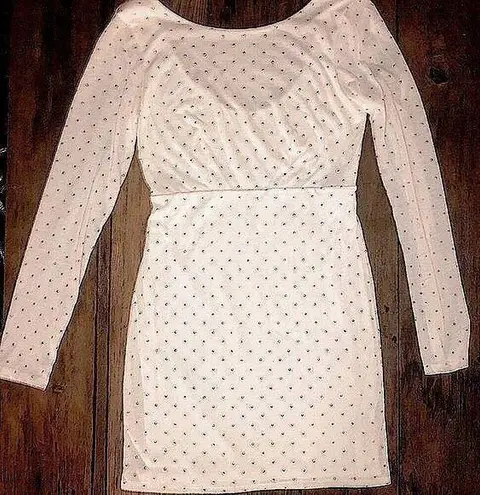 Free People  White long sleeve bodycon  Silver dot accent, dress size XS