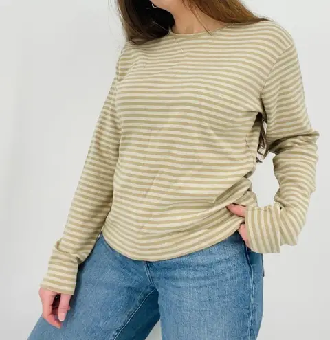 Woolrich  slouchy two tone oatmeal striped crewneck longsleeve shirt top size L