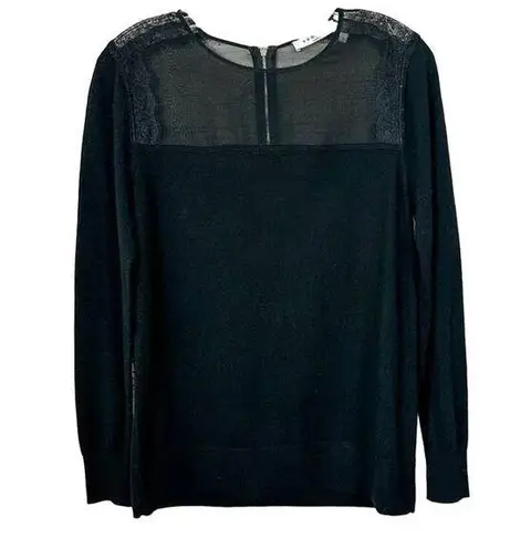 Sandro Paris Womens Wool Cashmere Long Sleeve Lace Accent Blouse Black 1 Small
