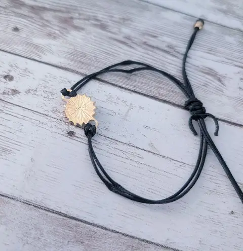 Adjustable Black Cord Bracelet with Sunflower Charm
