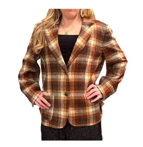 American Vintage Vintage Plaid Wool Blend Blazer Ladies Size MED Brown Earth Tones MED