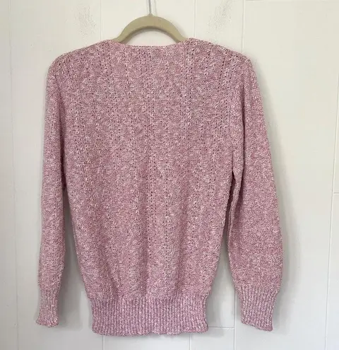 Glamour Knit Vintage Pink Sweater Lace Collar ~ Made In USA ~ Retro Barbiecore Size M