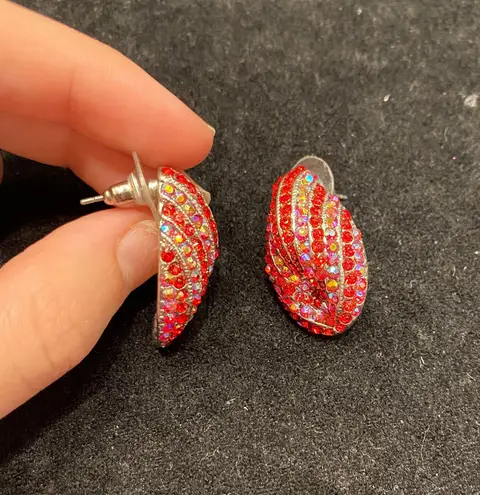 Red And AB Stone Pageant Earrings