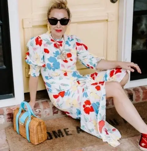 Rixo x Target Women’s White Floral Mock Neck Ruffle Midi Dress Size 2