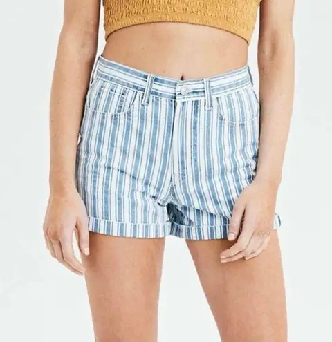 American Eagle  Outfitters Striped High Rise Mom Jean Shorts Blue White 10 Cuffed