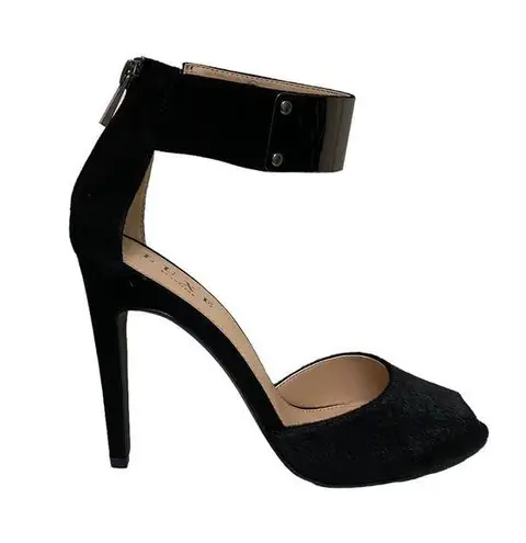 Luxe x JustFab Pfeiffer Black Suede and Horse Hair Heels Size 8