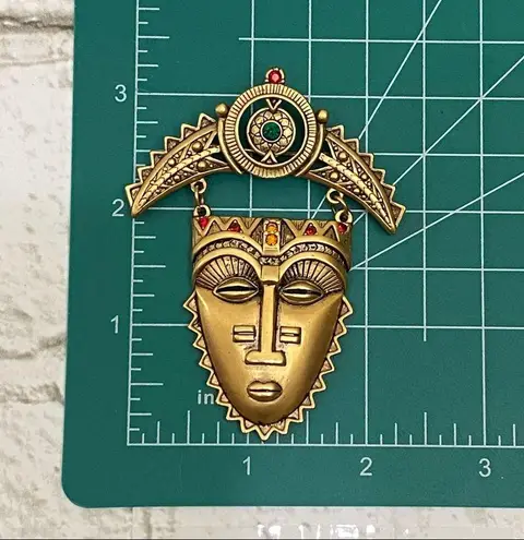 Vintage AVON African Tribal Mask Face Rhinestones Brooch