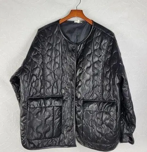 Mimosa Womens Jacket Size M Black PU Leather Quiltted Oversized Patch Pockets Size M