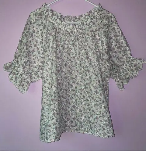 Jennifer Grace NEW Jennifer & Grace L Blouse Lavender Ditsy Floral Eyelet Puff Ruffle Prairie