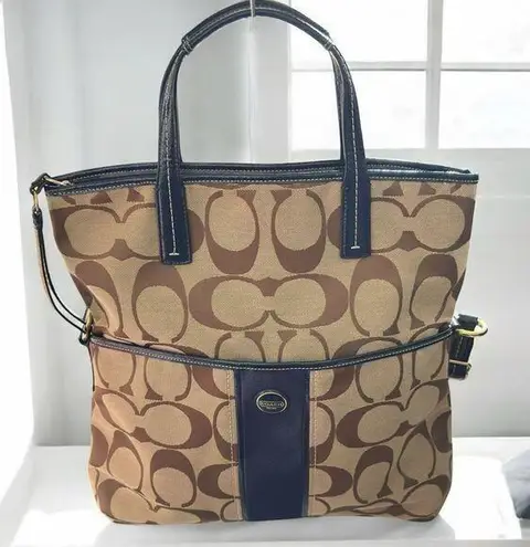 Coach Crossbody Signature Foldover - Khaki/Navy F23304 Jacquard Tote