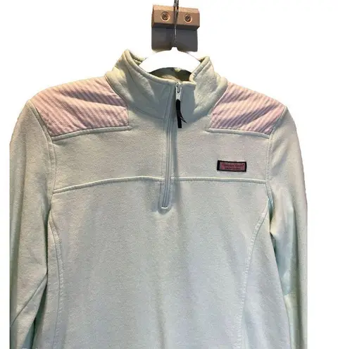 Vineyard Vines  Mint Green with Pink Strip Shoulders 3/4 Zip Shep Shirt Medium