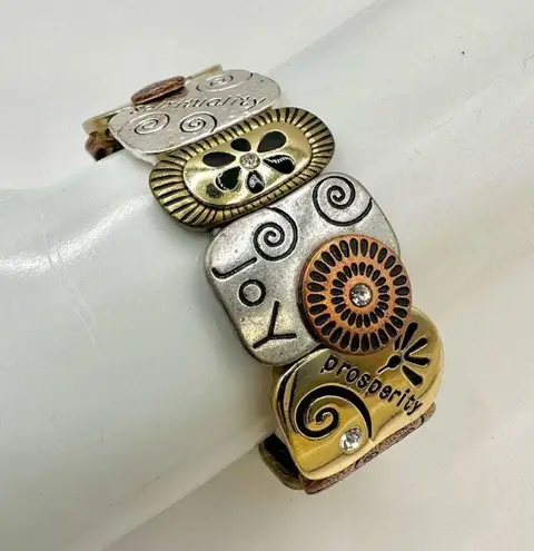 Tri tone serenity inspirational stretchy bracelet Gold