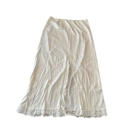 Vintage Opalaire Slip Skirt W/ Lace Hem & Middle Slit Medium Antron III Nylon M