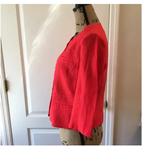 Target Merona Red Collarless Linen Cropped Balzer Jacket w/ 3/4 Sleeves Hook Closure XS