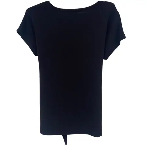 Tahari Black Textured Dolman Short Sleeve Tie Front Blouse Top