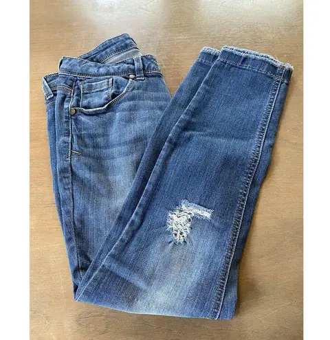 1822 Denim Jeans Size 6 Skinny Distressed Stretch Raw Hem Mid Rise Med Blue EUC