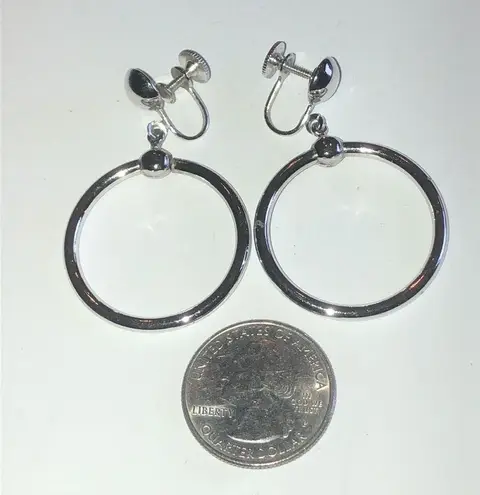 Coro Vintage Silver Tone Round Hoop Retro Boho Clip On Earrings