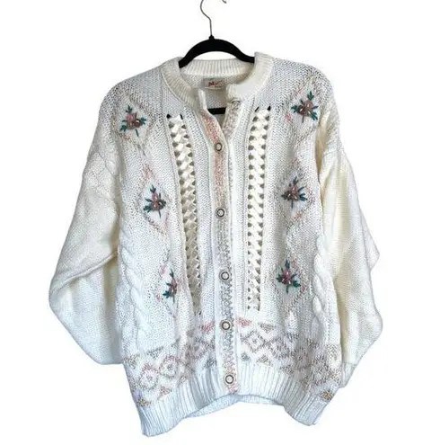 Vintage Mizaro Sara Cardigan Cottagecore Grannycore Doll Feminine Floral Sweater Pink Size M
